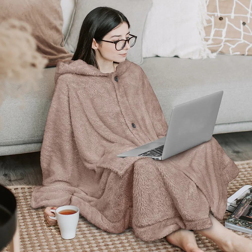 Angel Wrap Hoodie Sherpa Fluffy Poncho Blanket