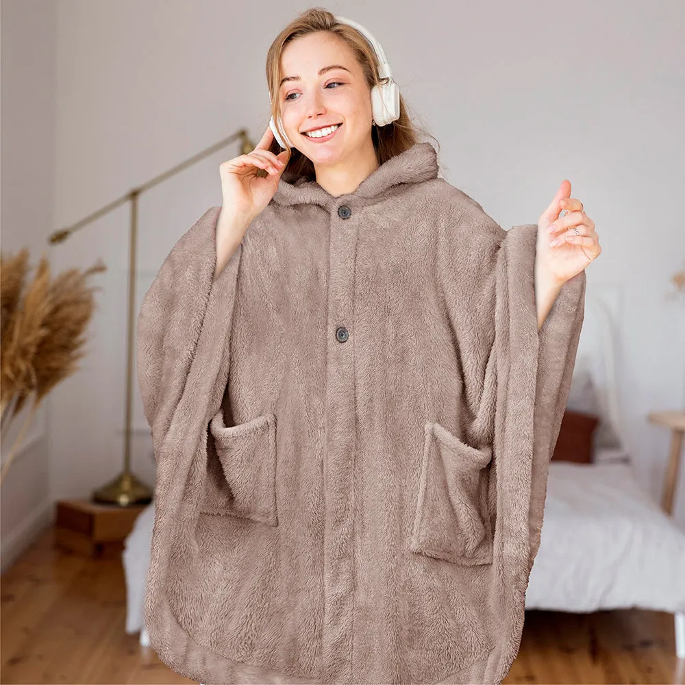 Angel Wrap Hoodie Sherpa Fluffy Poncho Blanket