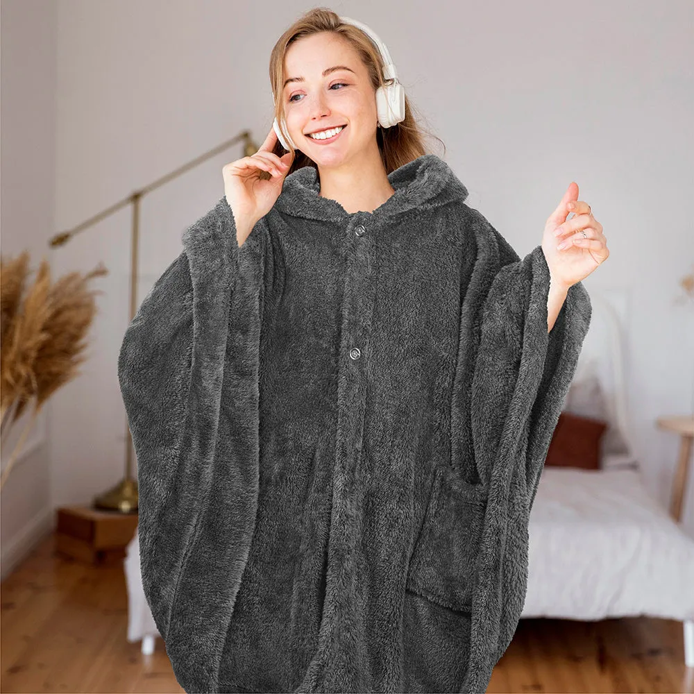 Angel Wrap Hoodie Sherpa Fluffy Poncho Blanket