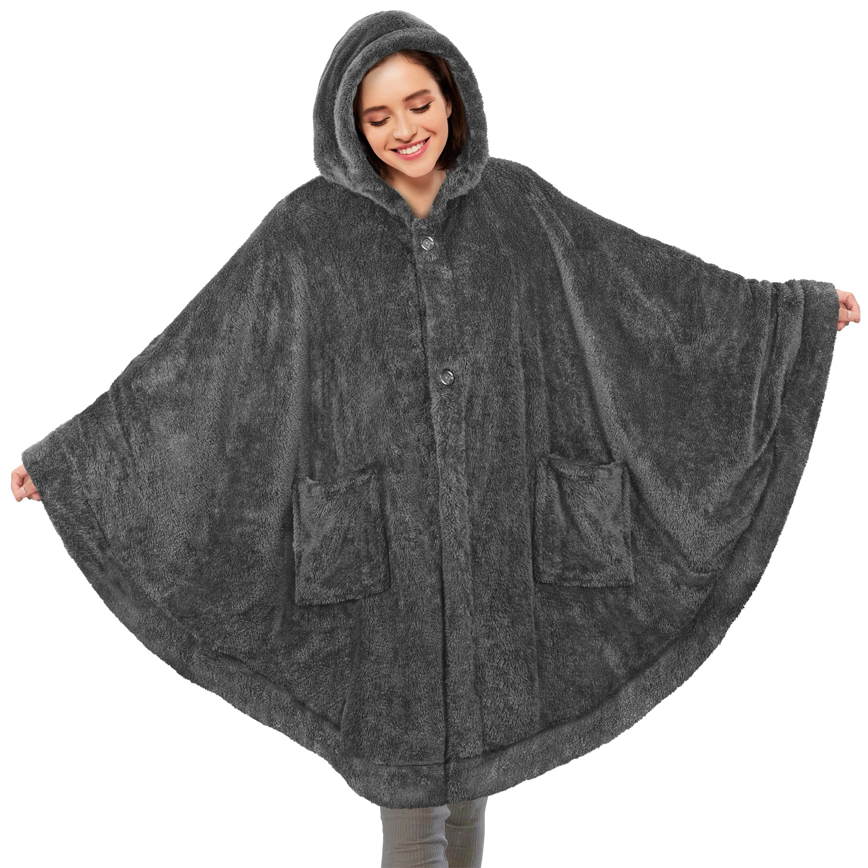 Angel Wrap Hoodie Sherpa Fluffy Poncho Blanket