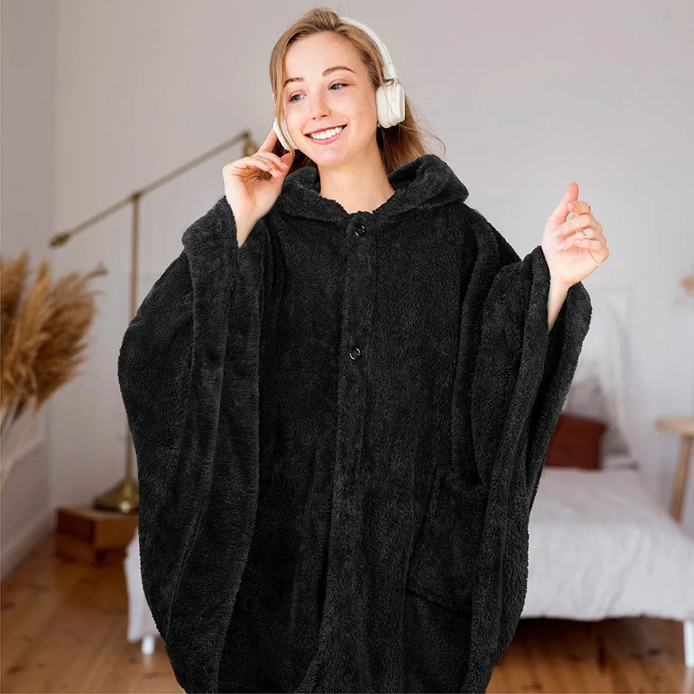Angel Wrap Hoodie Sherpa Fluffy Poncho Blanket