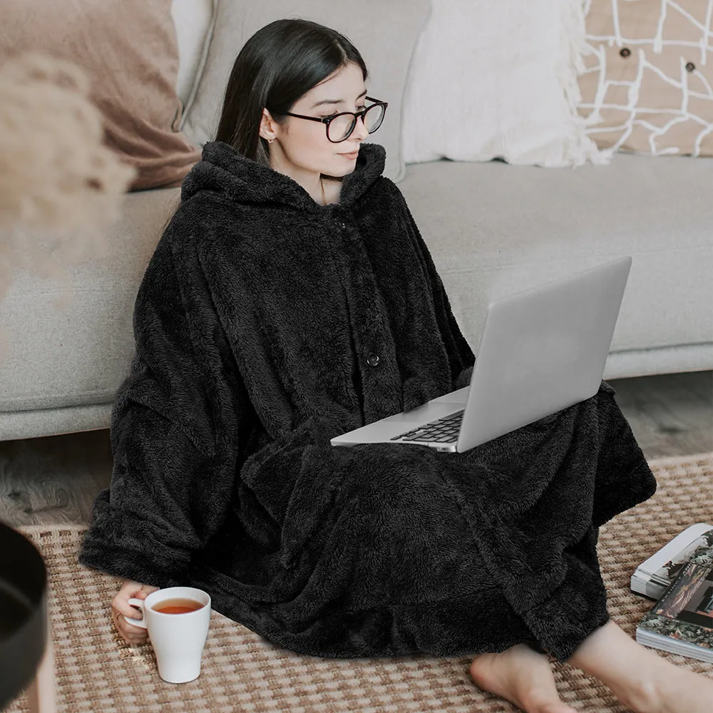 Angel Wrap Hoodie Sherpa Fluffy Poncho Blanket