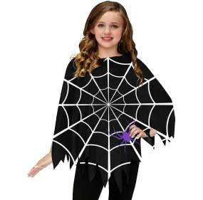 AOBUTE Boys Black Poncho Halloween Black Spider Web Printed Cape Kids Cloak Party Outfits
