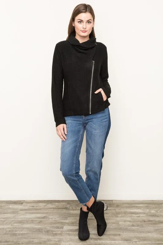 Asymmetrical Black Zipper Jacket