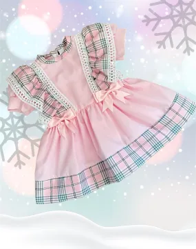 Baby Girls Pink Check Trim Dress