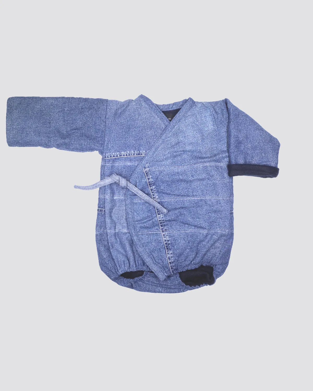 Baby Winter Kimono Onesie - Light Vintage Denim Fleece Interior