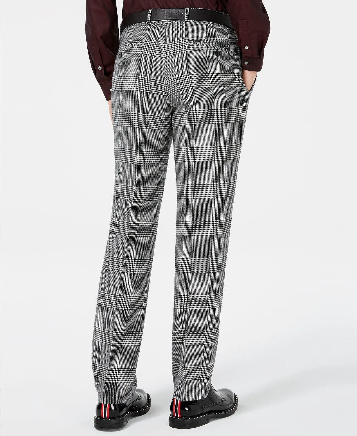 Bar Iii Men's Slim Fit Plaid Suit Dress Pants Black White 32 x 34