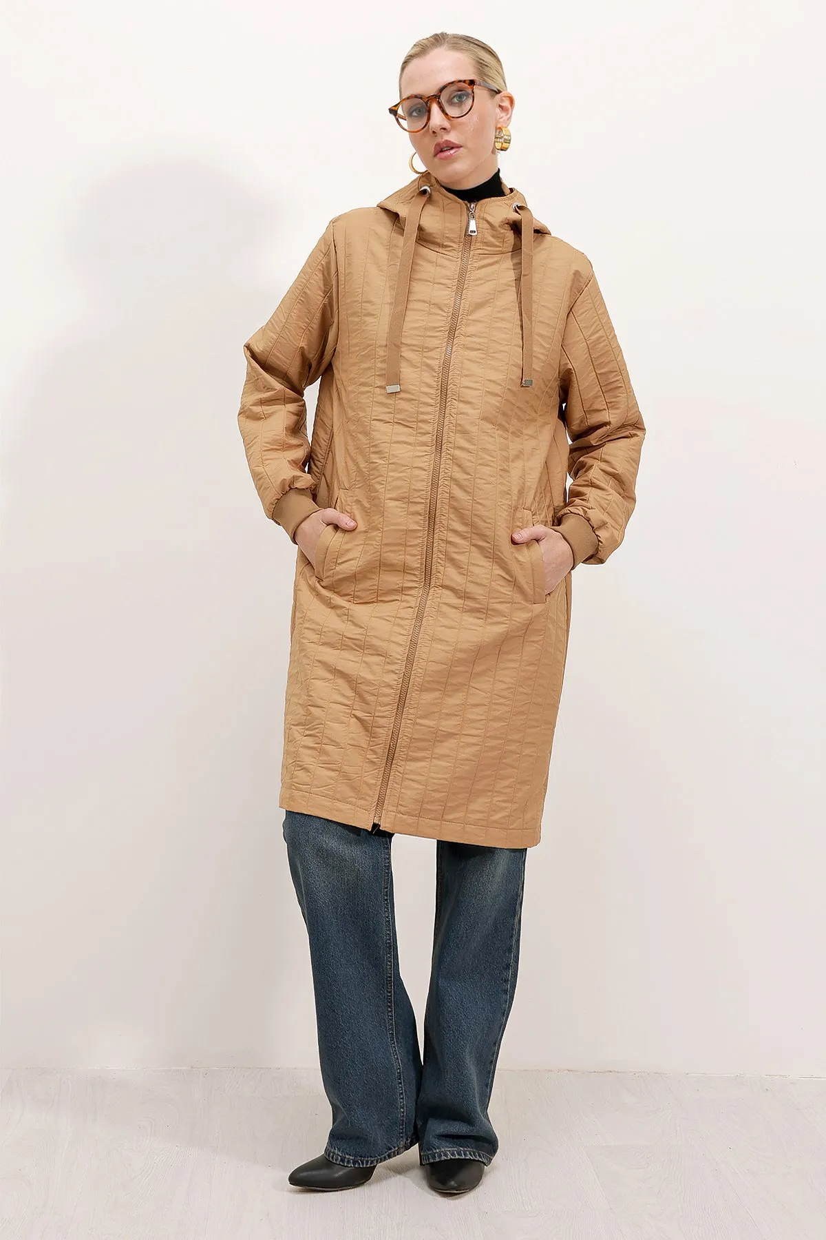 BGD Women Quilted Long Puffer Jacket - Biscuit - Avondale