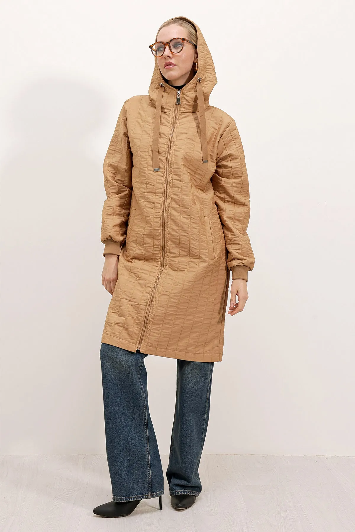 BGD Women Quilted Long Puffer Jacket - Biscuit - Avondale