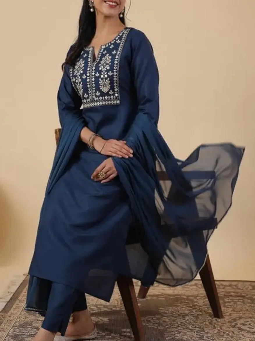 Blue Embroidered Kurta Set