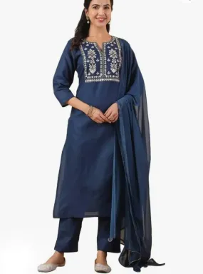 Blue Embroidered Kurta Set