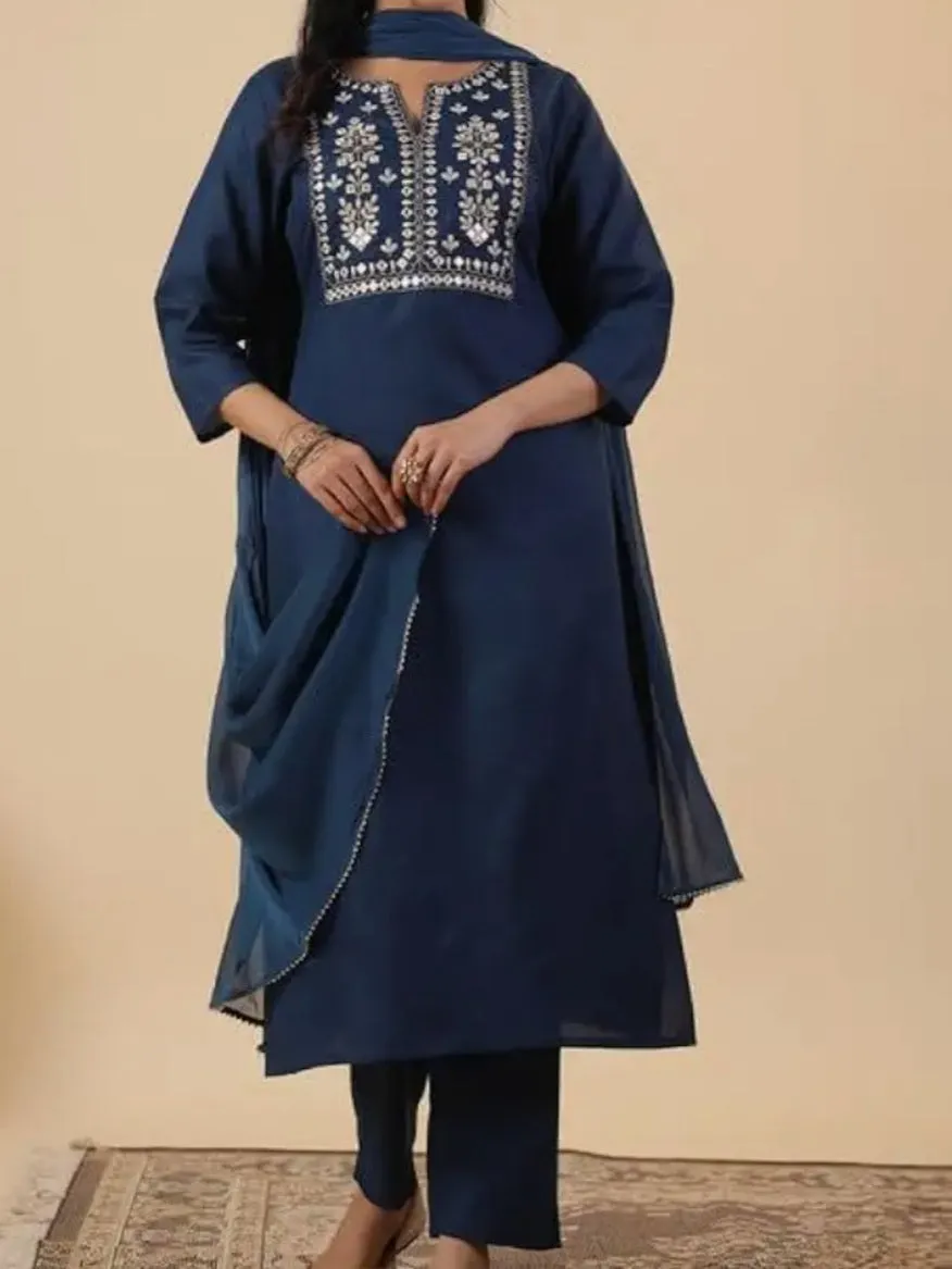Blue Embroidered Kurta Set