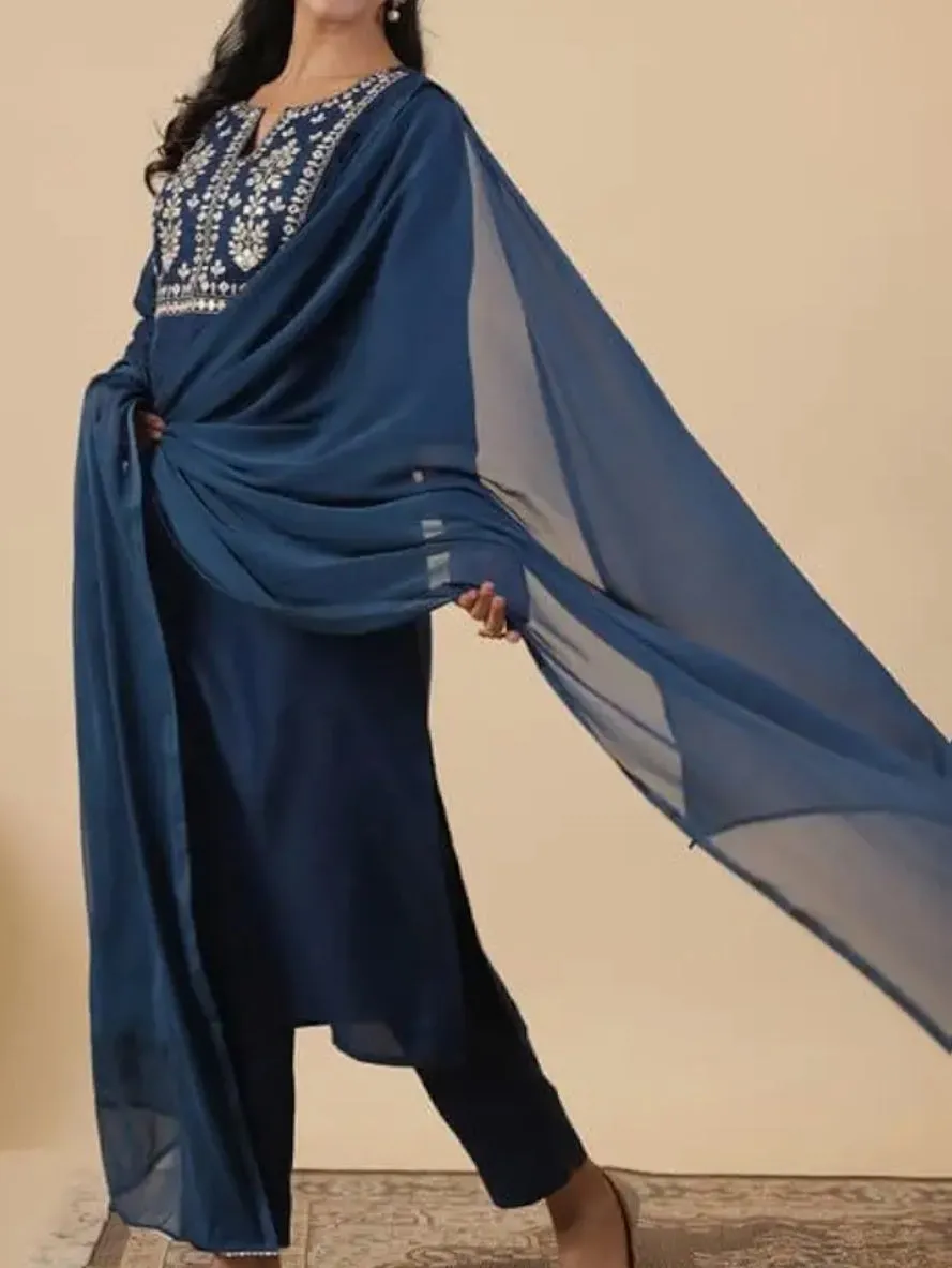 Blue Embroidered Kurta Set
