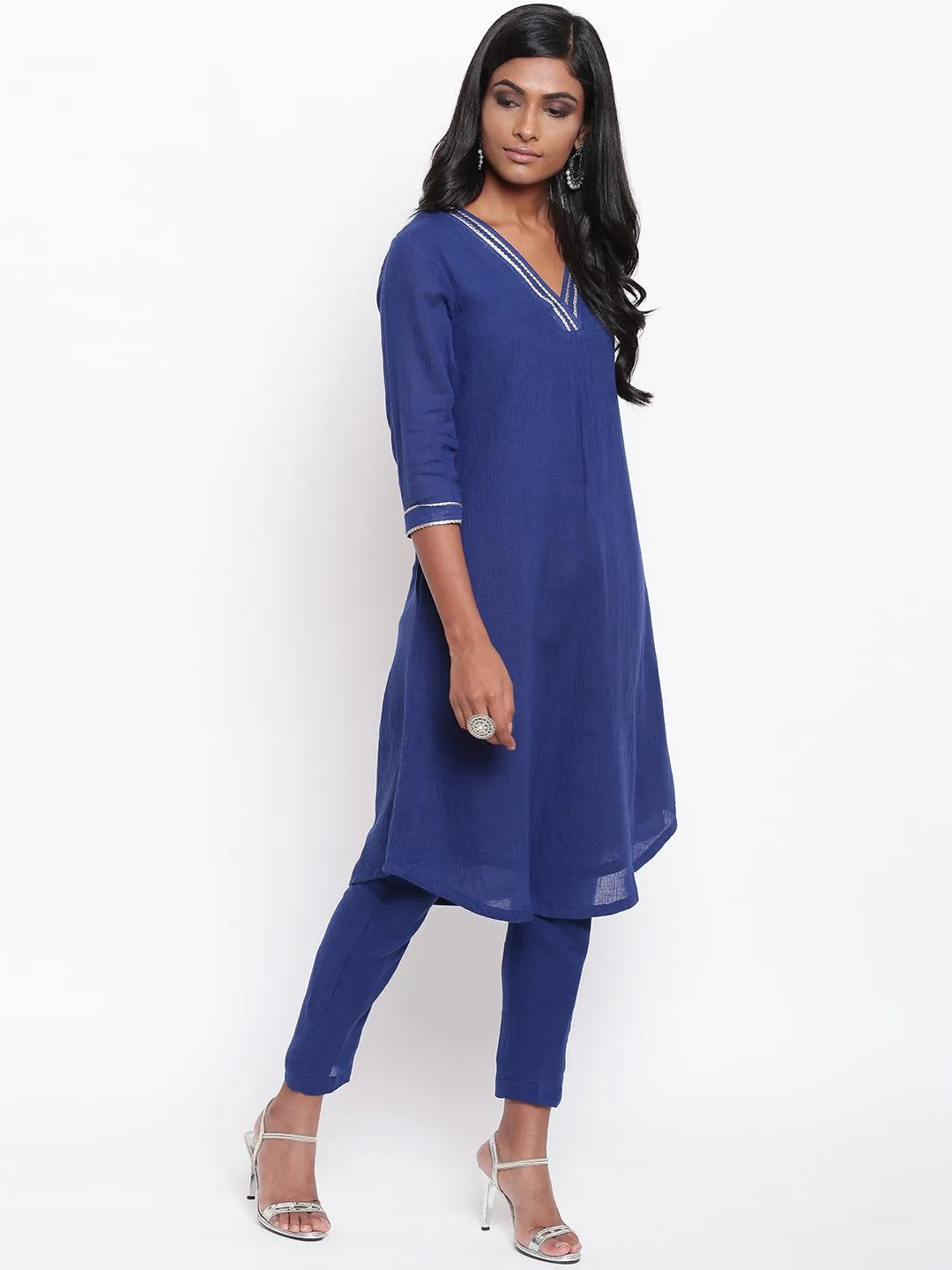 Blue Gota Front Kurta Set