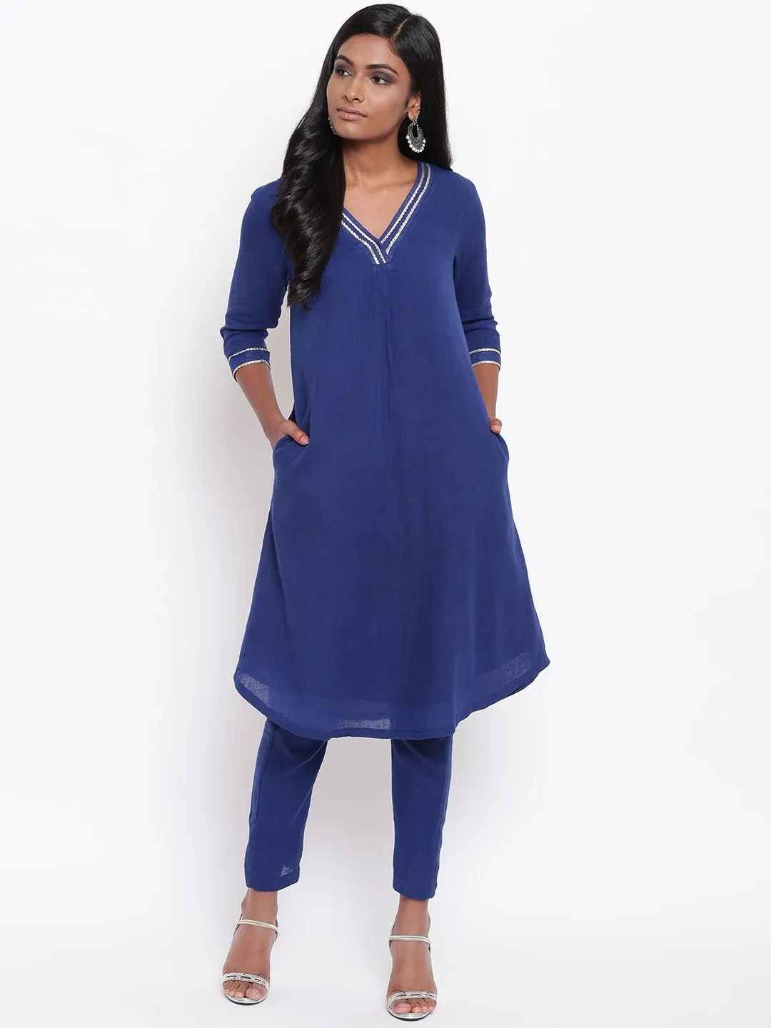 Blue Gota Front Kurta Set