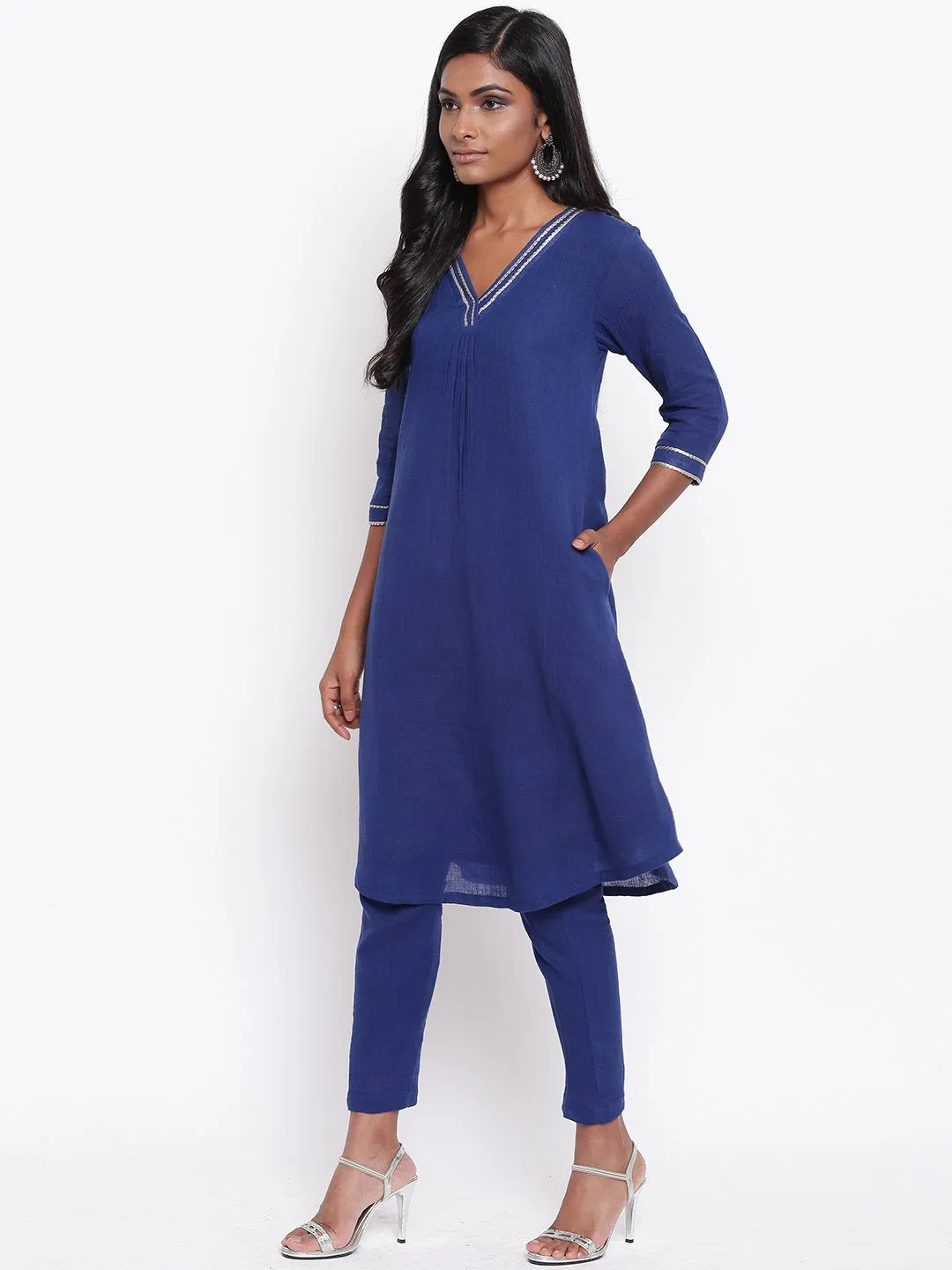 Blue Gota Front Kurta Set