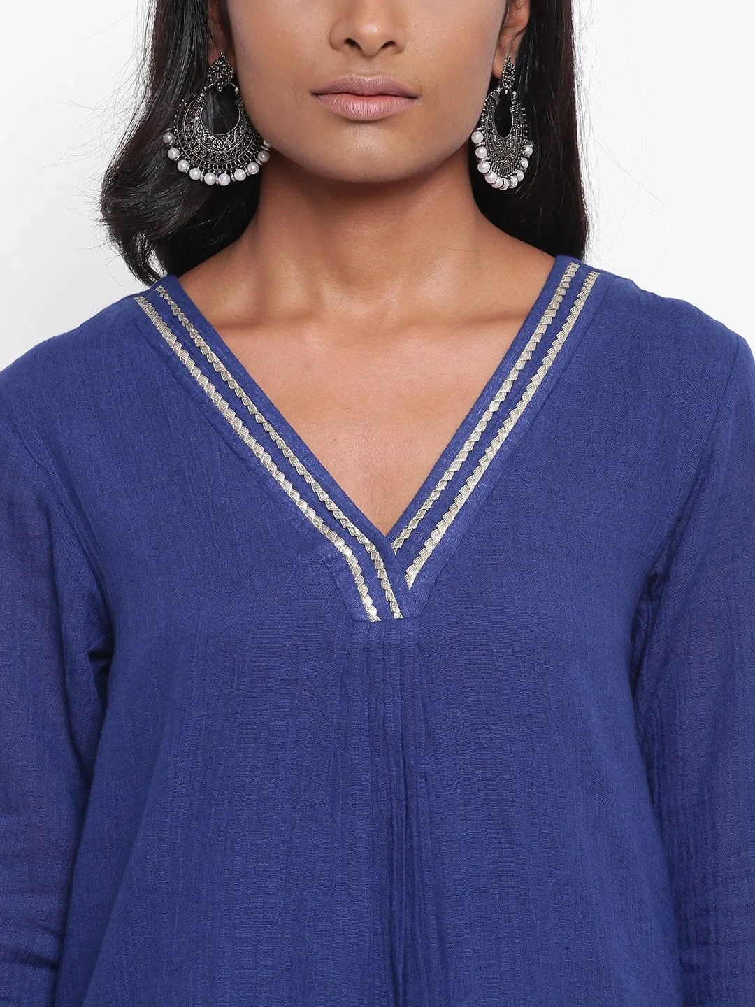Blue Gota Front Kurta Set