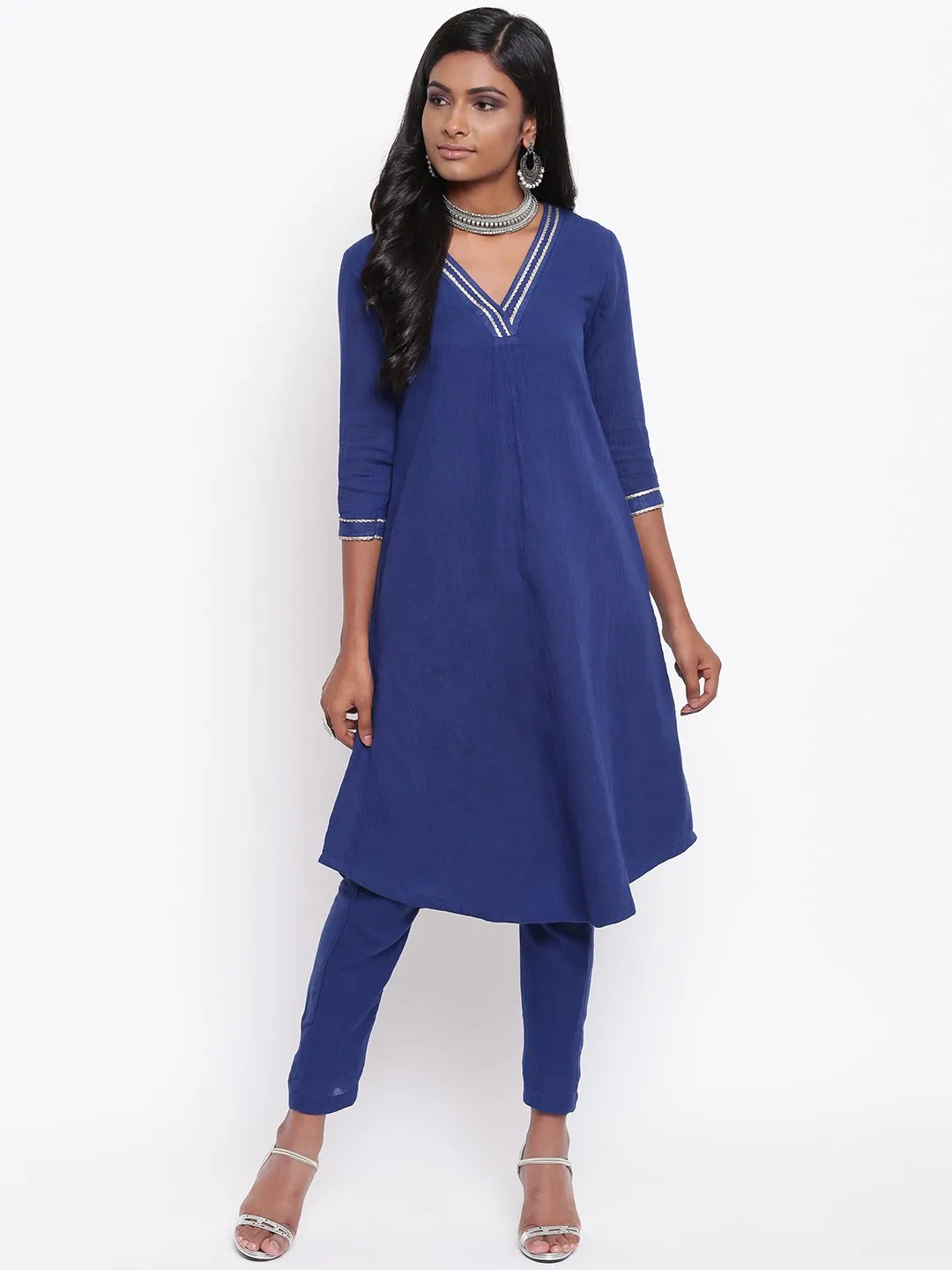 Blue Gota Front Kurta Set