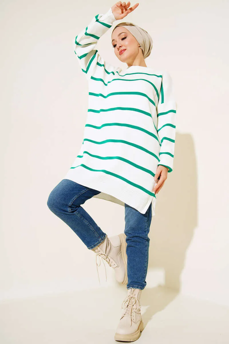 BNG Women -33 Striped Knit Tunic Green - Clermont