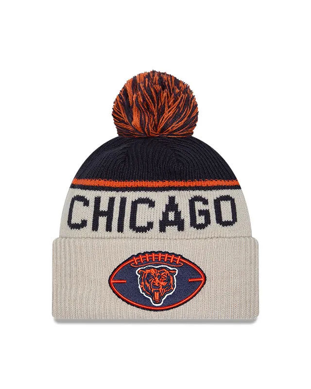Chicago Bears 2024 New Era NFL Sideline Historic Cuffed Pom Knit - Cream