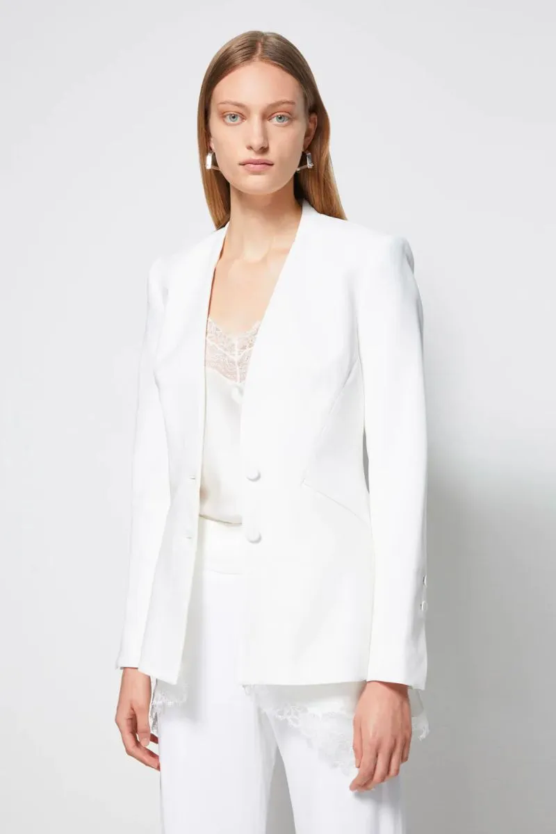 Crepe Combo Basque Blazer White