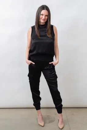 Darby Lane Satin Cargo Joggers - Black