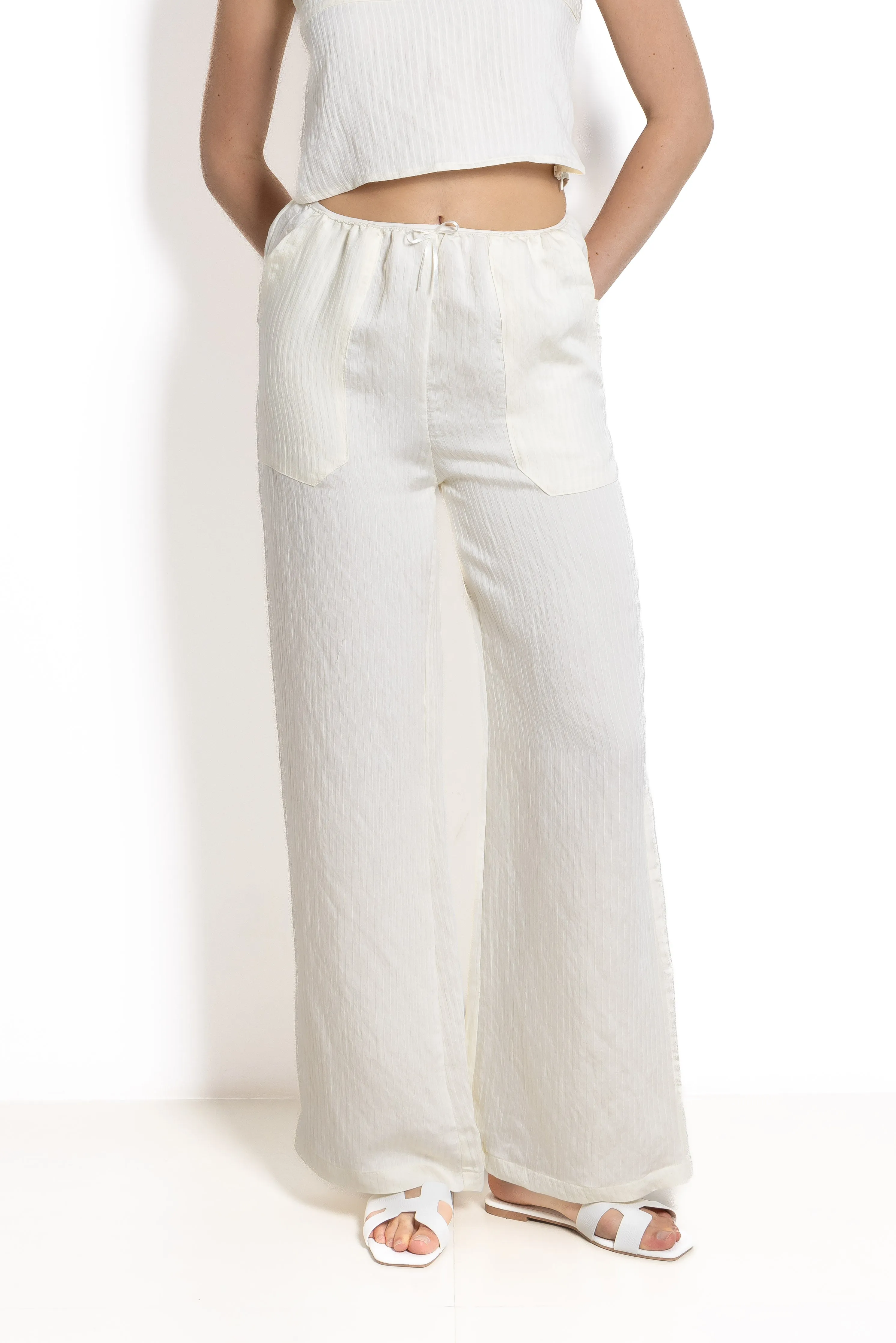 DETAILED STRIPED WIDE-LEG TROUSERS