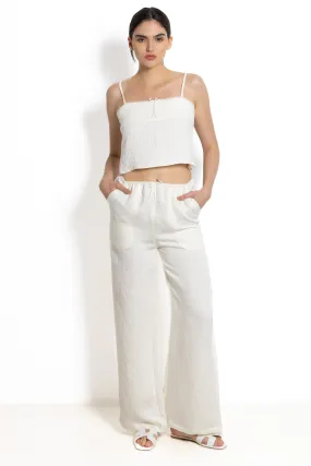 DETAILED STRIPED WIDE-LEG TROUSERS