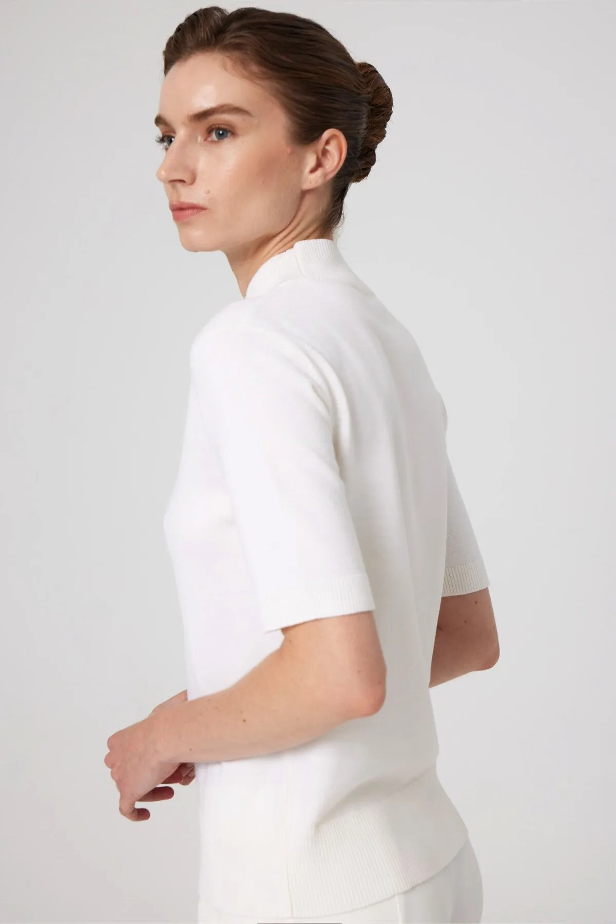 Ecru Half Turtleneck Wool Blend Sweater