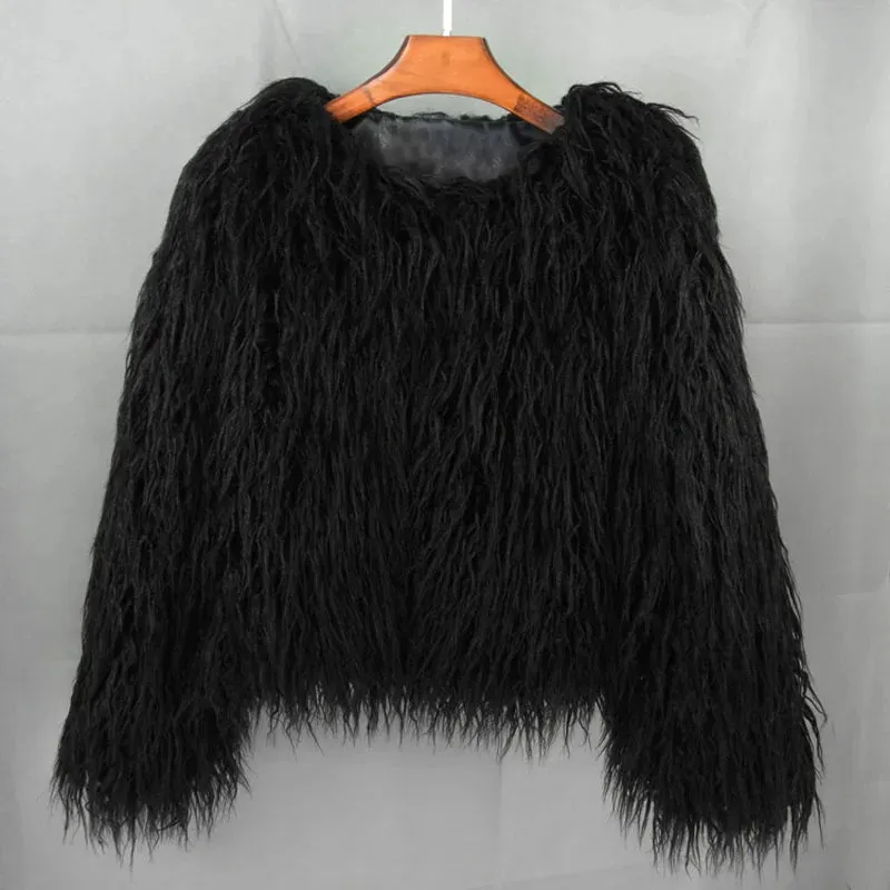 Fashion Winter Top Faux Fur Elegant Coat Thicken Warm Women Jacket