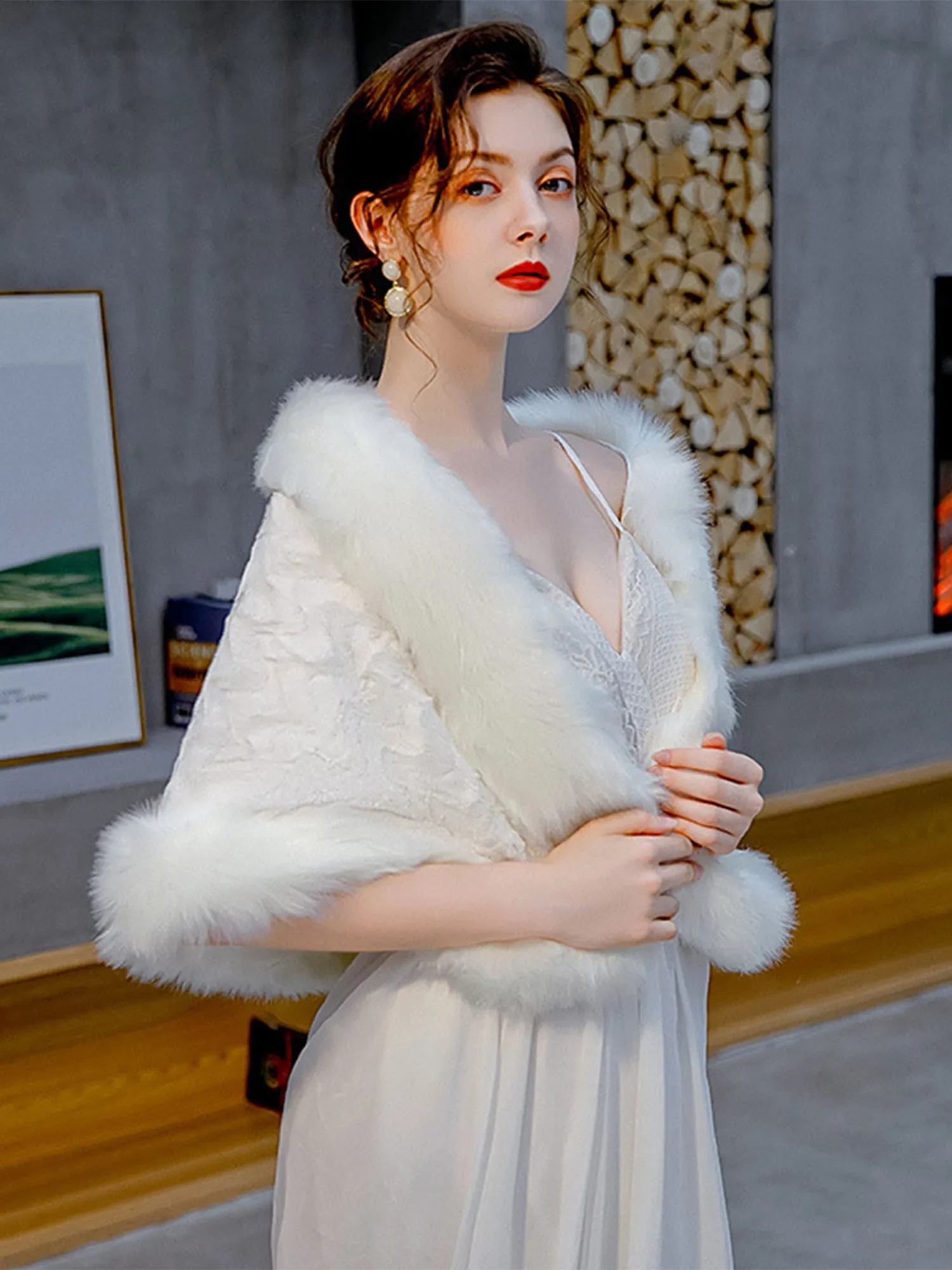 Faux Fur Bridal Wedding Fashion Shawl