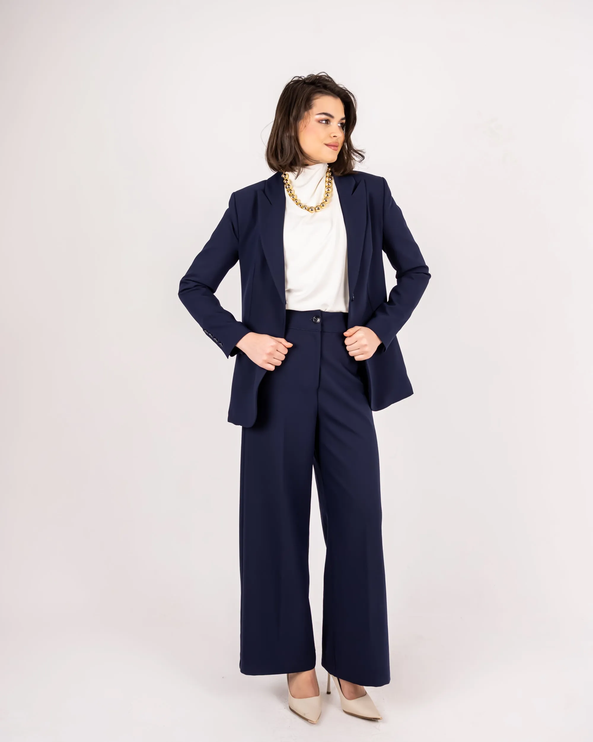FORMAL WIDE LEG TROUSERS-BLUE BLACK