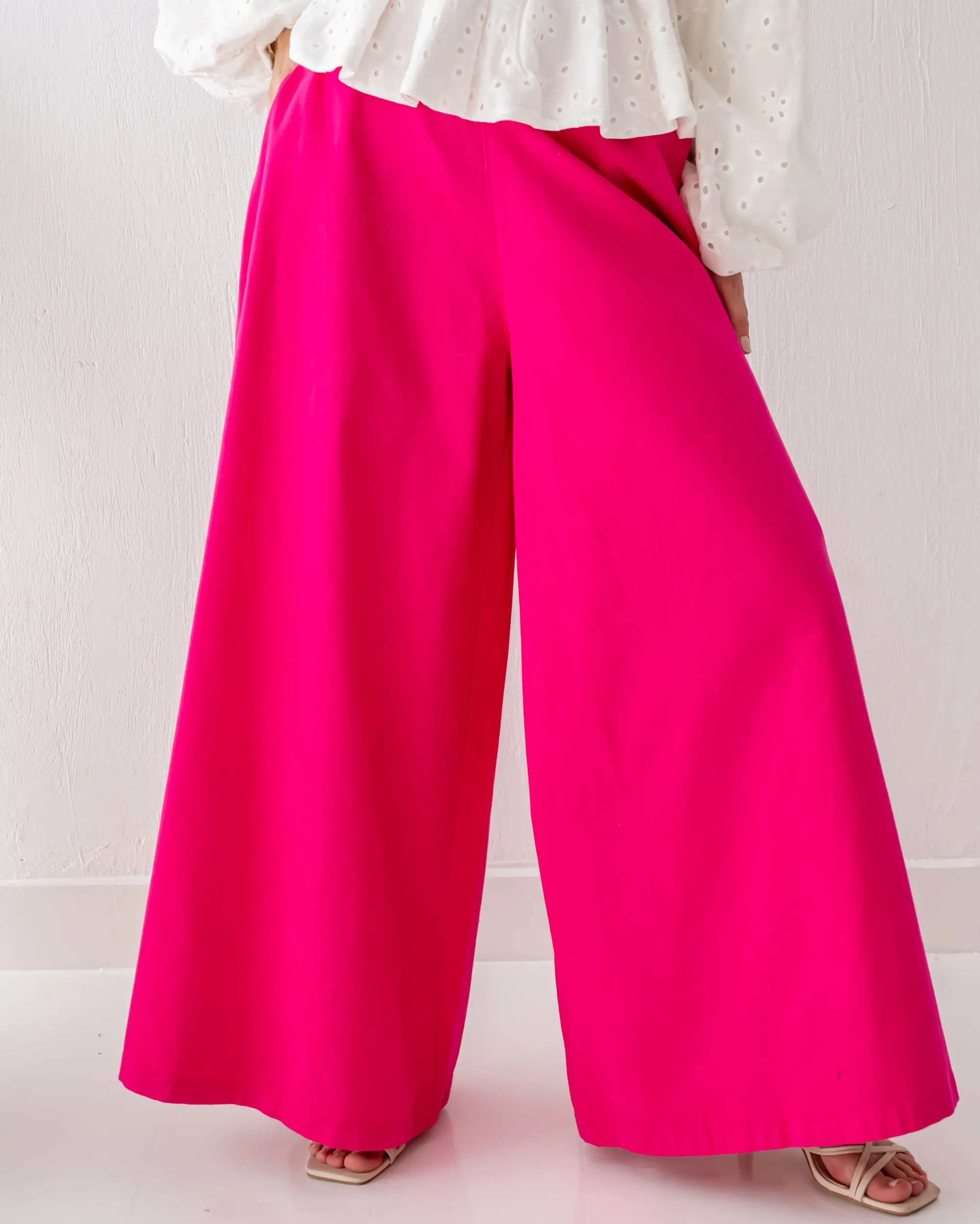 GABARDINE WIDE LEG PANT-FOSHIA