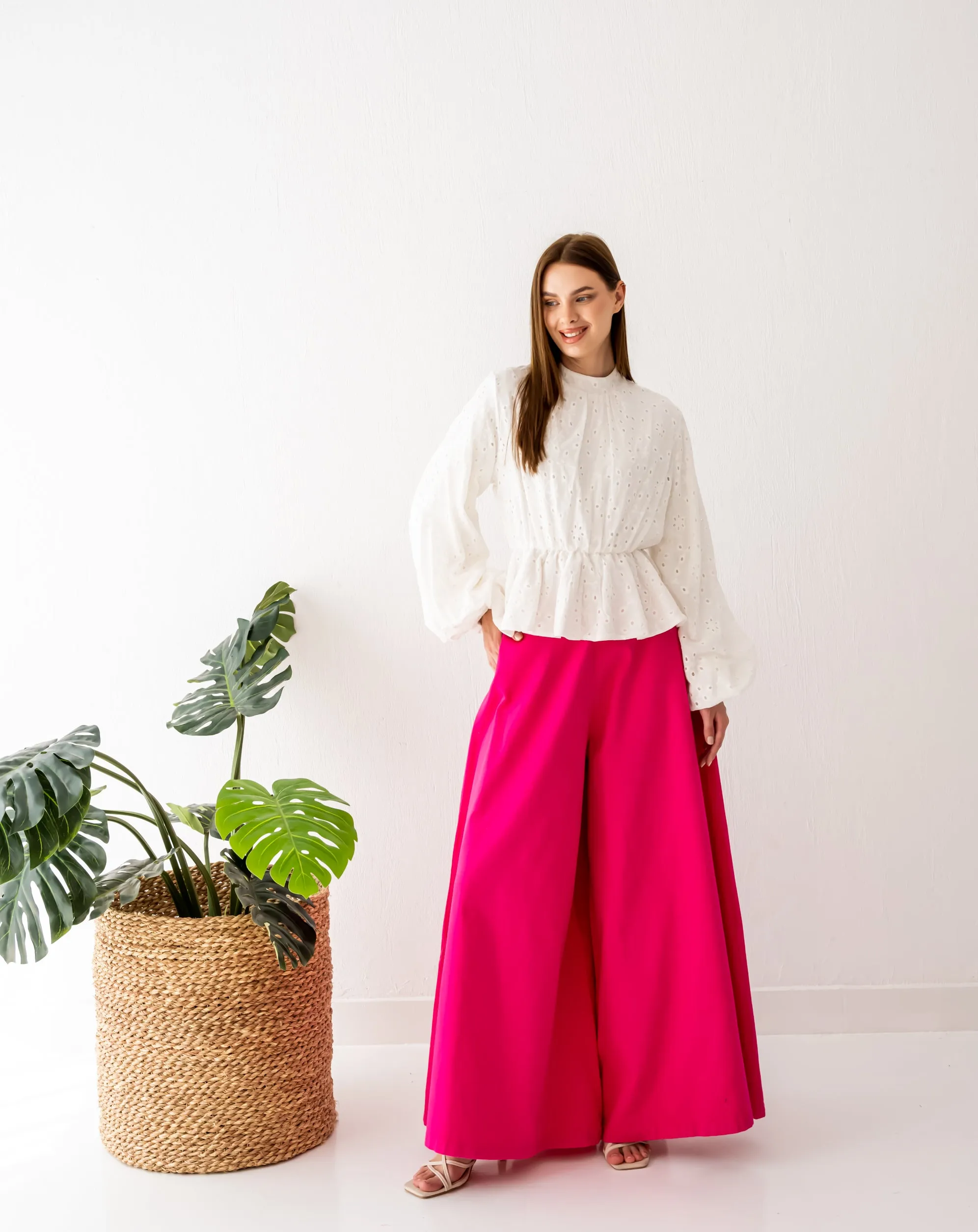 GABARDINE WIDE LEG PANT-FOSHIA