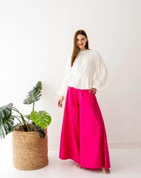 GABARDINE WIDE LEG PANT-FOSHIA