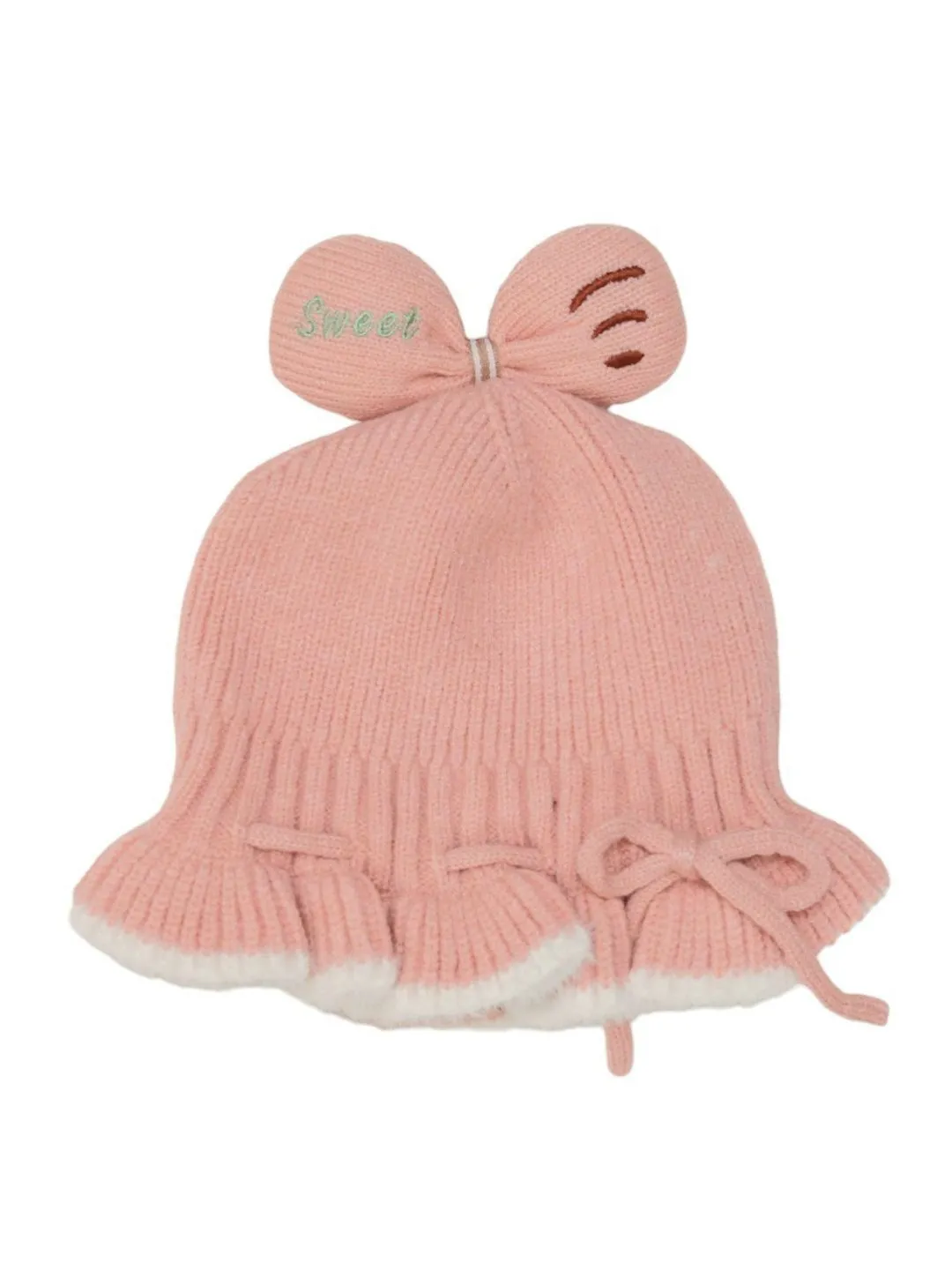Girls' Pink Knitted Cloche Bow Hat - Sweet Style for Winter!