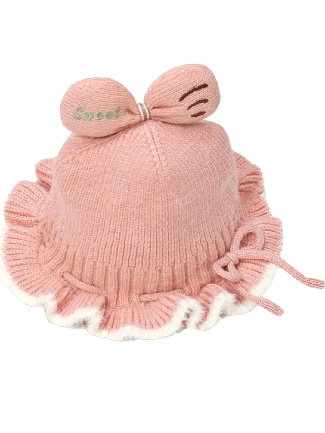 Girls' Pink Knitted Cloche Bow Hat - Sweet Style for Winter!