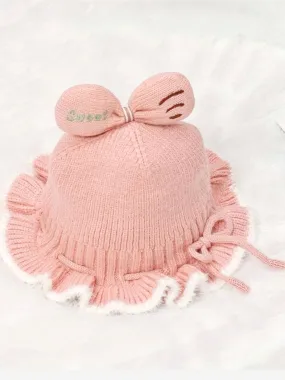 Girls' Pink Knitted Cloche Bow Hat - Sweet Style for Winter!