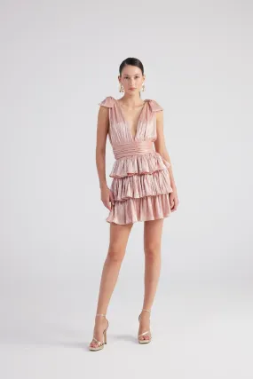 Glare Deep V-Neck Mini Dress Salmon