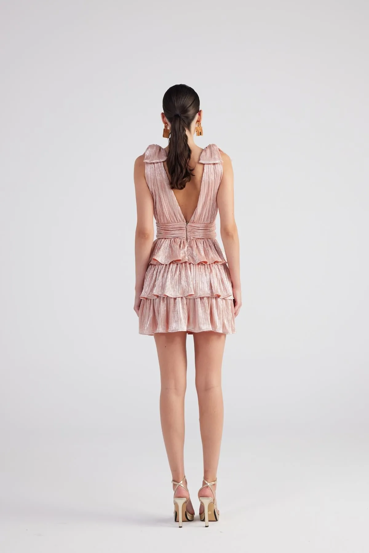 Glare Deep V-Neck Mini Dress Salmon