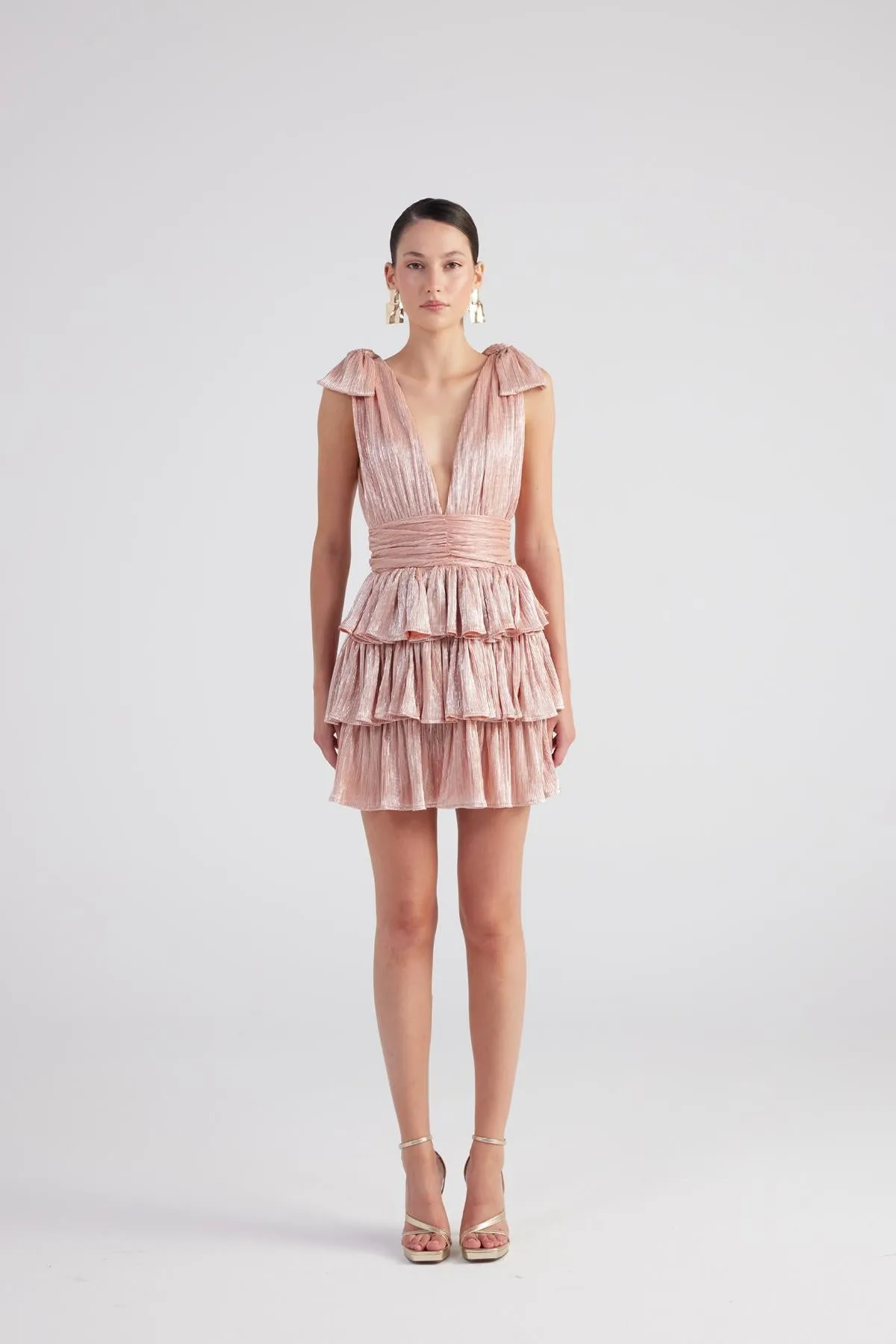 Glare Deep V-Neck Mini Dress Salmon