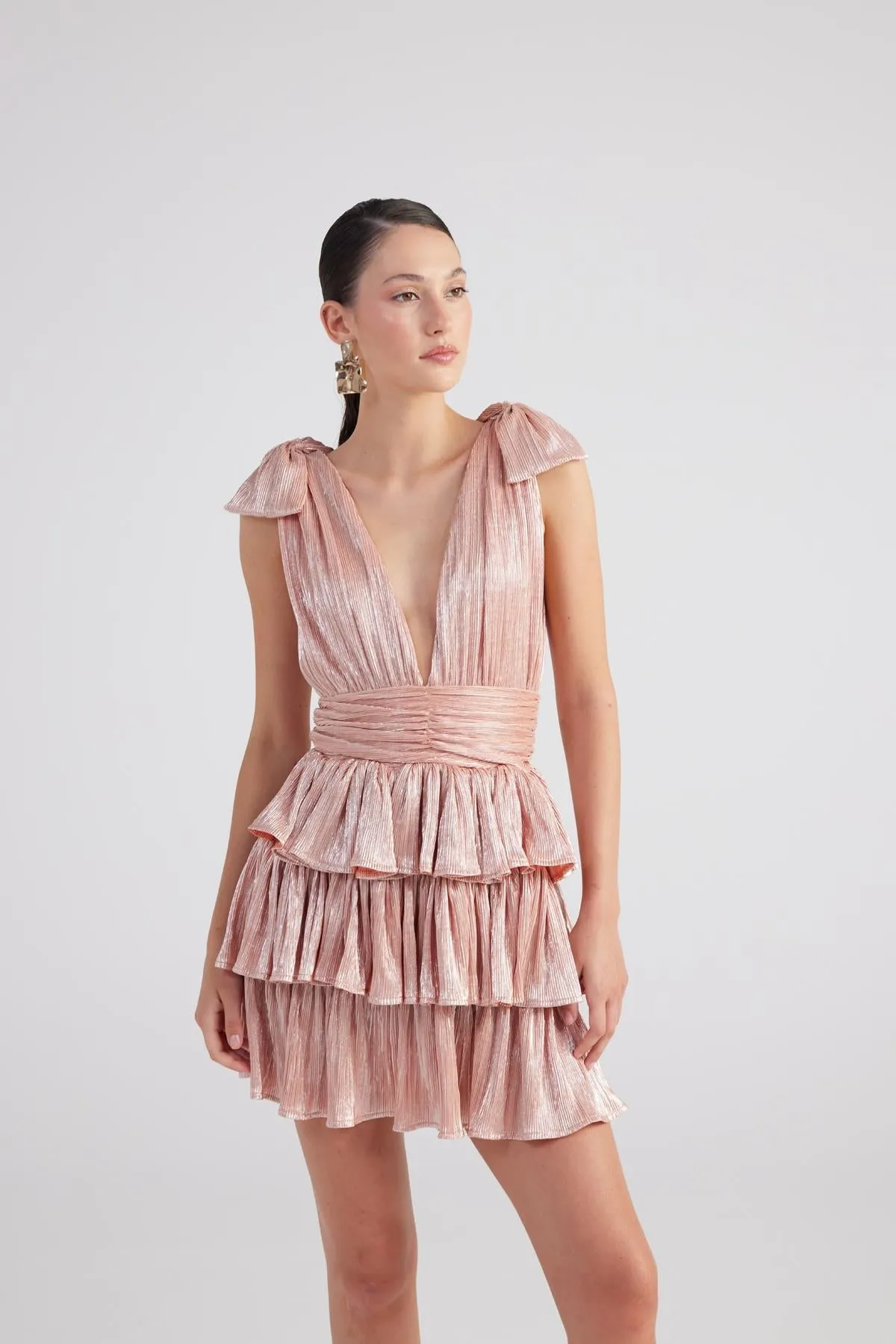Glare Deep V-Neck Mini Dress Salmon