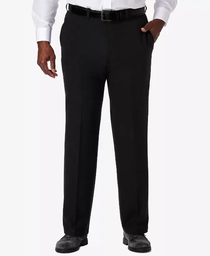 Haggar Mens Classic Fit fit Dress Pants 46 / 32 Black Solid Stretch