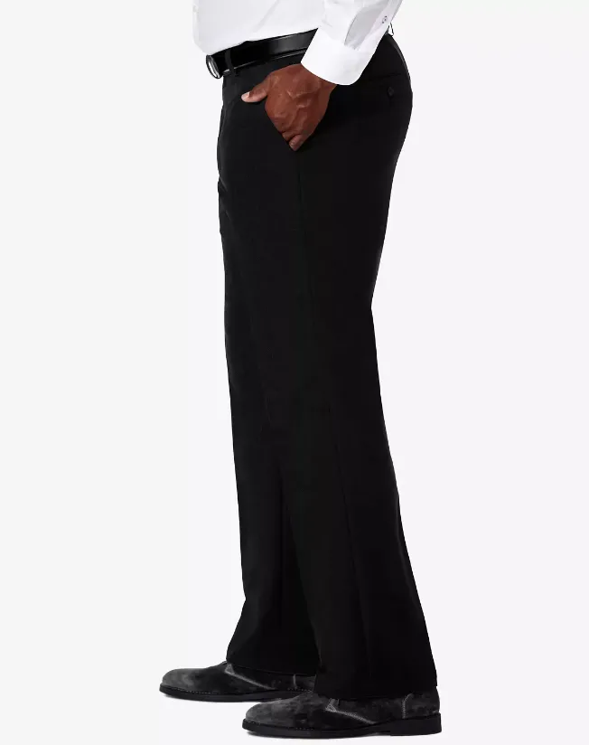 Haggar Mens Classic Fit fit Dress Pants 46 / 32 Black Solid Stretch