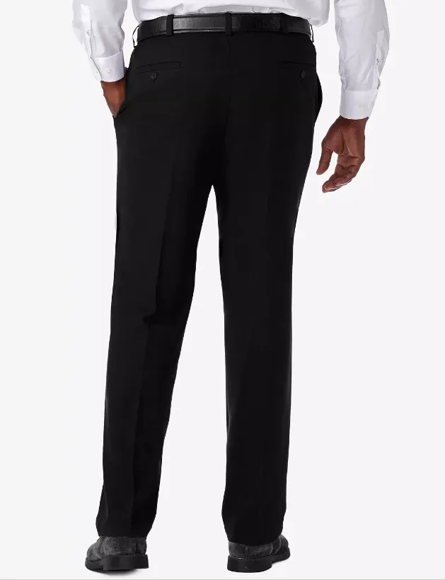 Haggar Mens Classic Fit fit Dress Pants 46 / 32 Black Solid Stretch