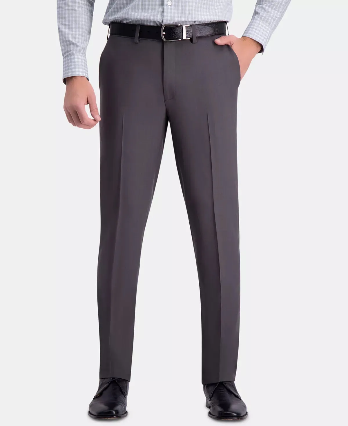 Haggar Mens Slim fit Dress Pants 30 / 32 Grey Solid Stretch