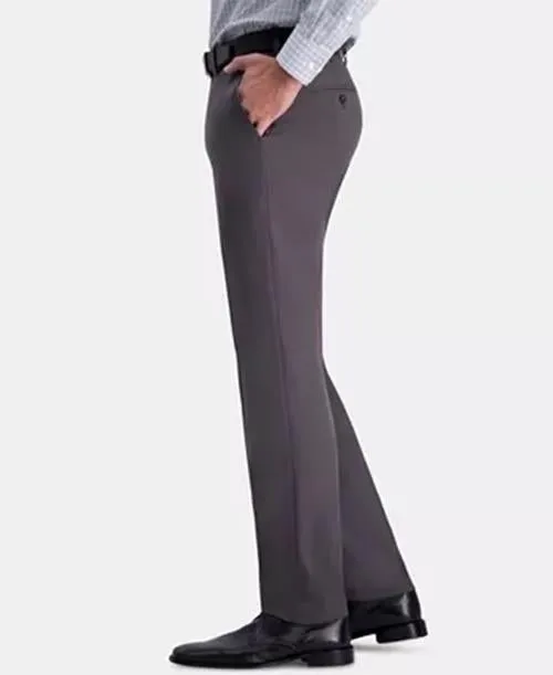 Haggar Mens Slim fit Dress Pants 30 / 32 Grey Solid Stretch