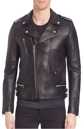 Husl Genuine Real Leather Jacket Men Black Biker Motorcycle
