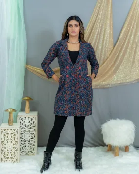Indigo Ajrakh Handblock Printed  Quilted Coat