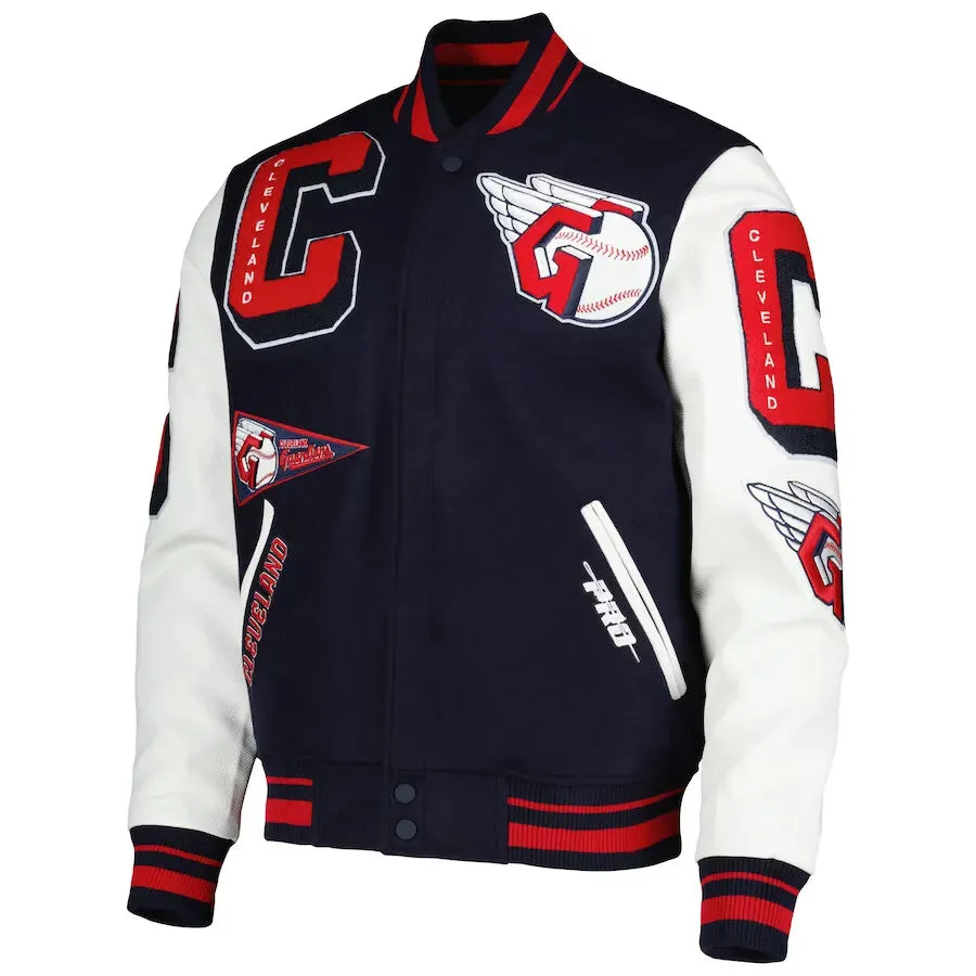 Letterman Cleveland Guardians Pro Standard Navy and White Varsity Jacket-02